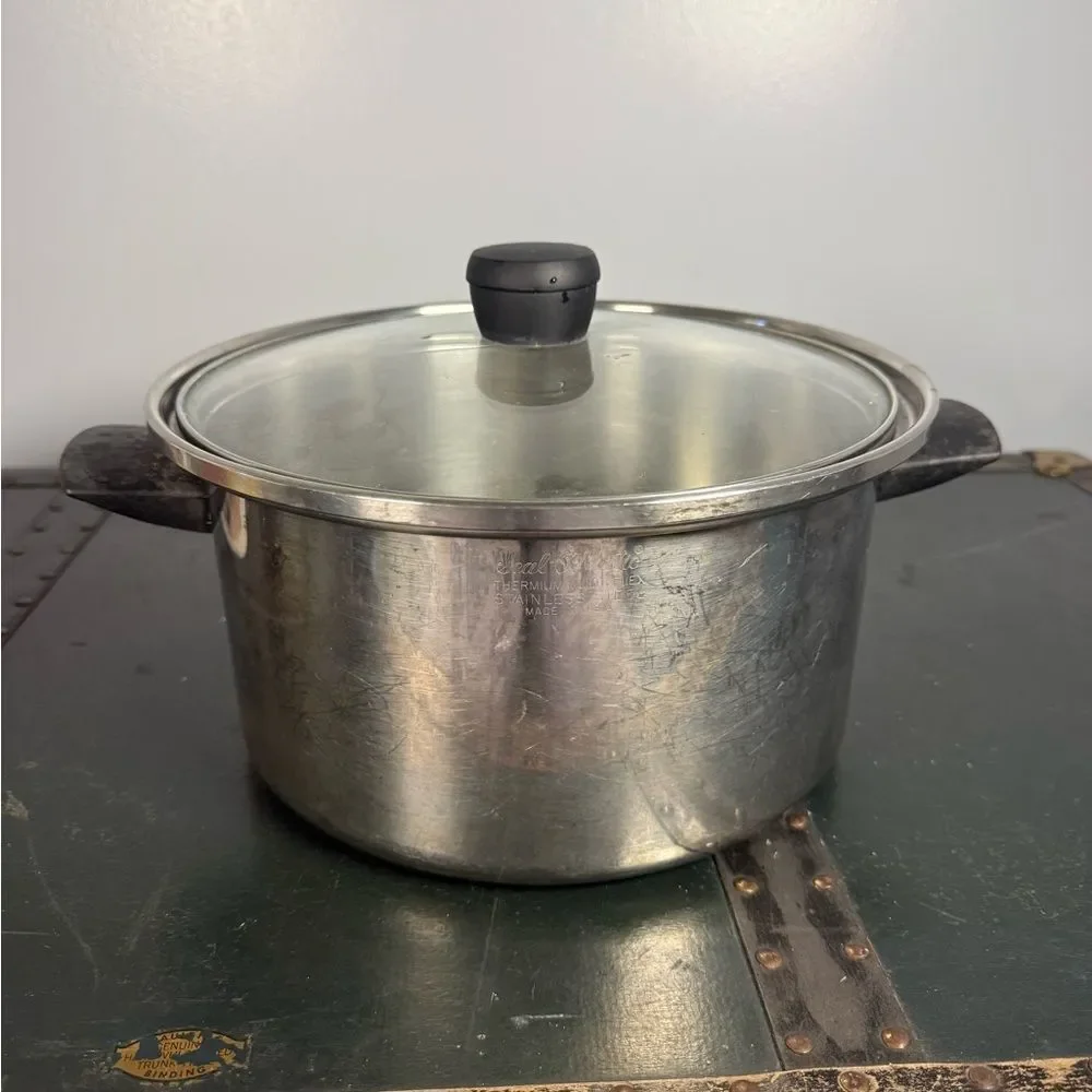 NICE VINTAGE SEAL-O-MATIC 8 QT STOCK POT & Glass Lid  3 PLY STAINLESS STEEL USA